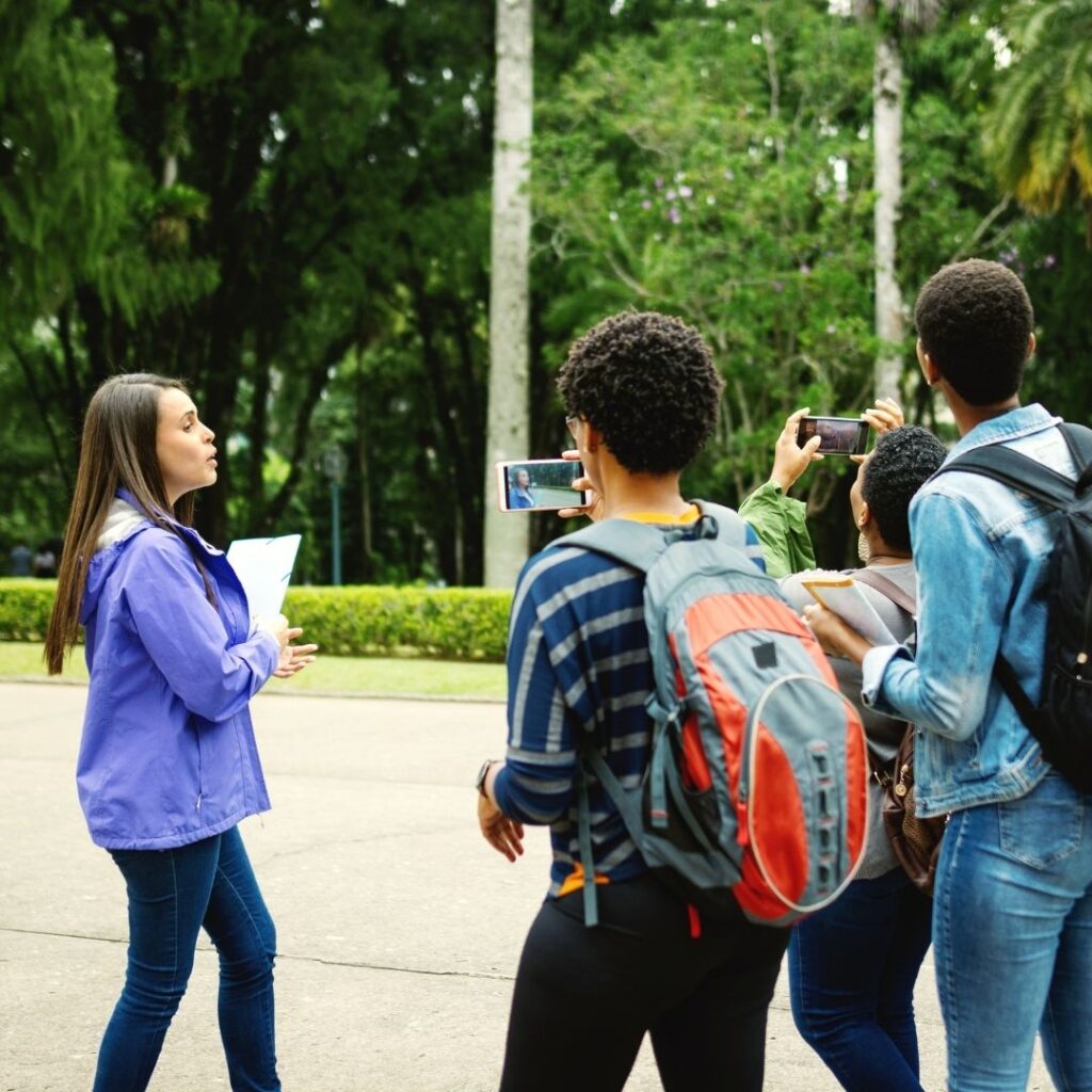 Group tour with phone cameras