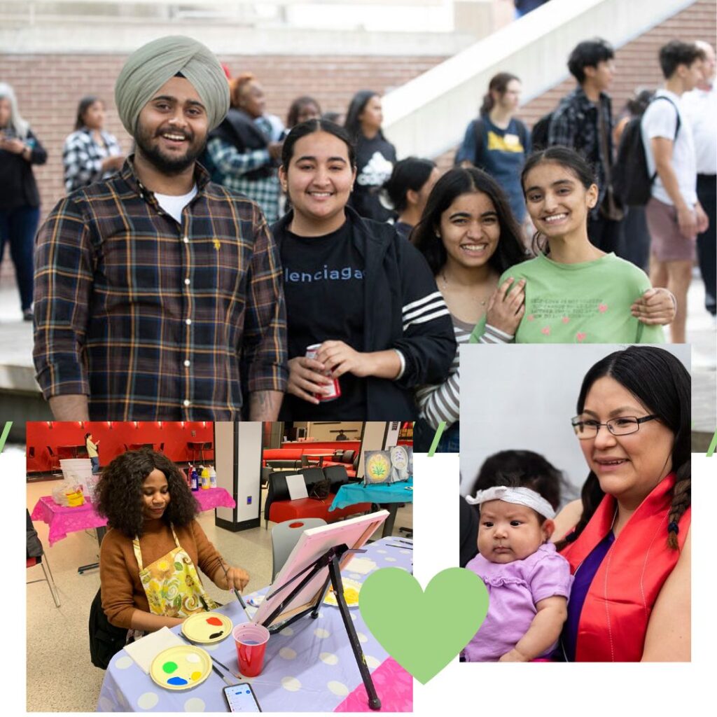 College friends, mother and baby, student painting