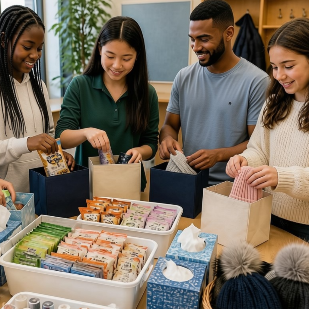 Group of people making kits.