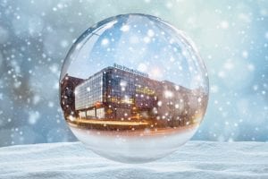 Snow globe with RRC Polytech campus in it