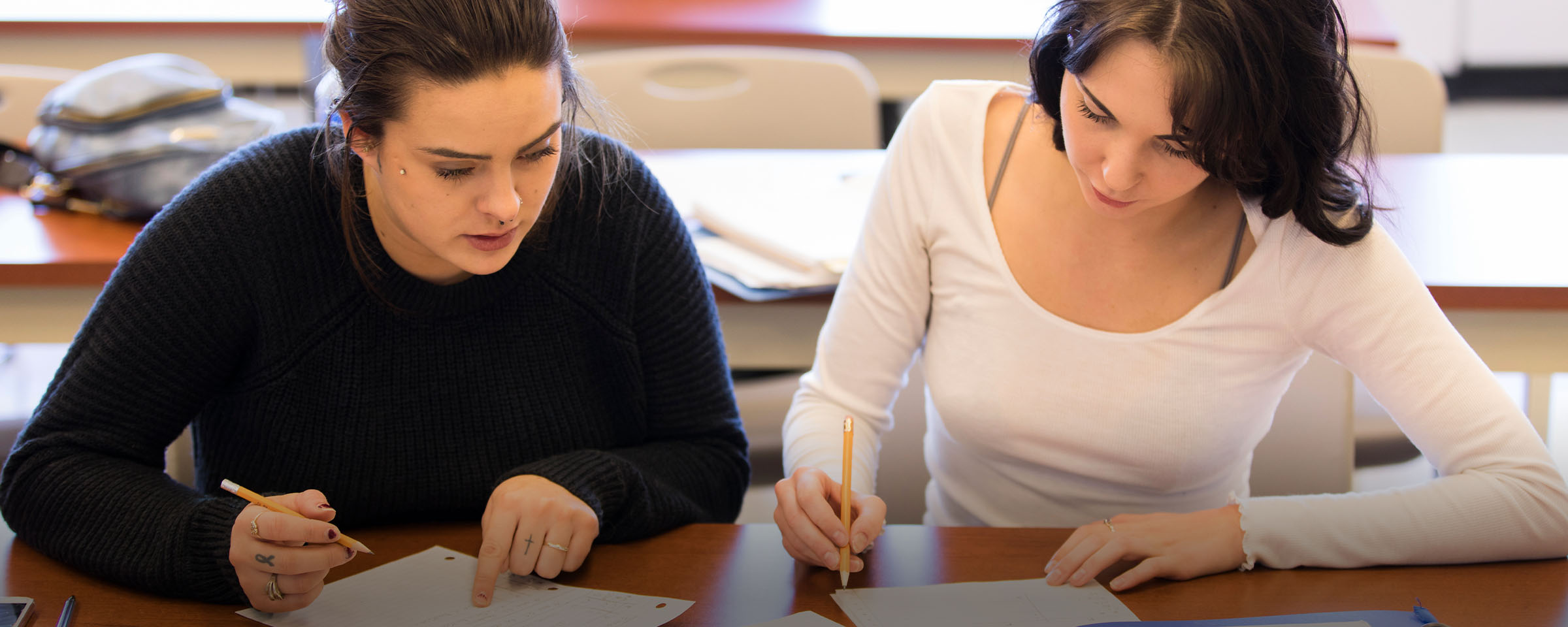 Female students working in classroom