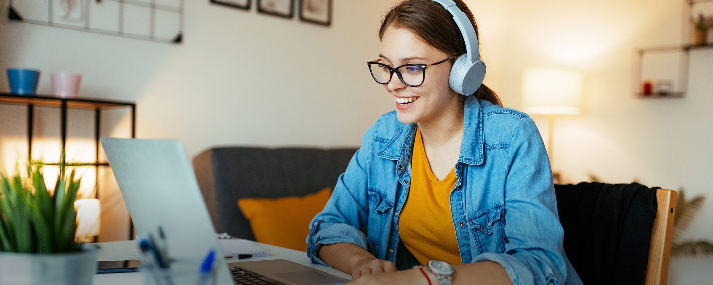 Young woman working on laptop