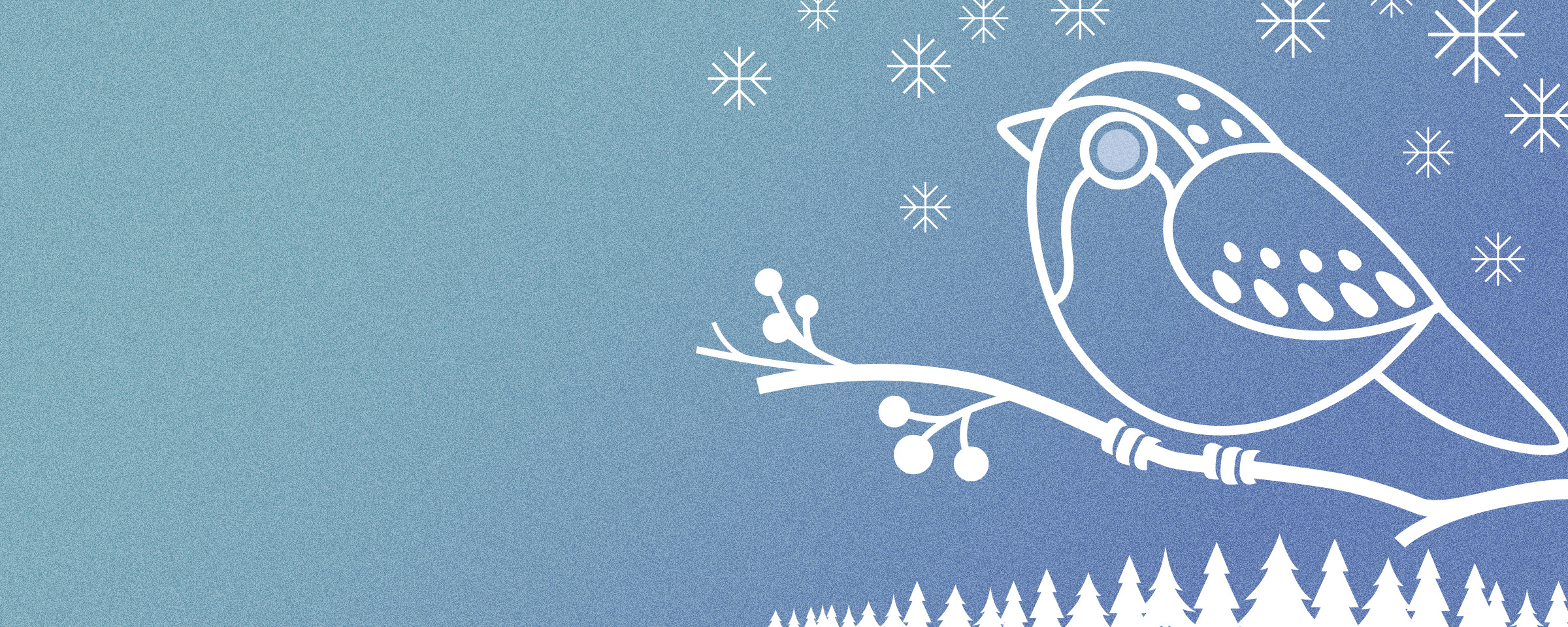 Illustration of bird perched on a tree branch, with snowflakes in the background.